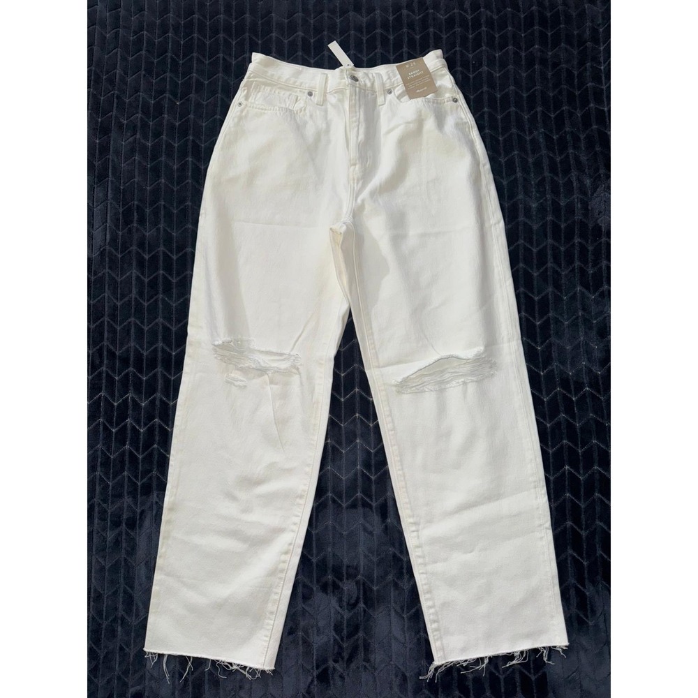 Madewell Women's Ripped Knee Baggy Straight Leg Jeans Raw Hem White Size 29 - Picture 1 of 10